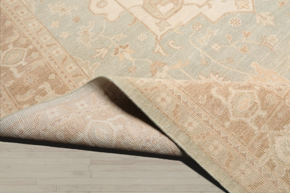 Multi Size Sage Beige Tan Color Hand Knotted Heriz Wool Traditional Oriental Rug