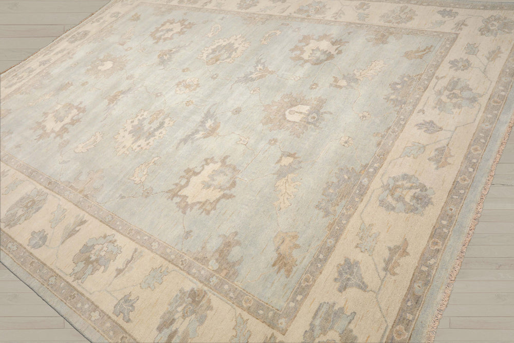 Multi Size Mint Ivory Brown Color Hand Knotted Oushak Wool Traditional Oriental Rug