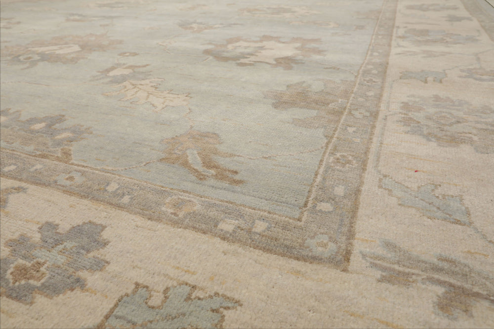 Multi Size Mint Ivory Brown Color Hand Knotted Oushak Wool Traditional Oriental Rug