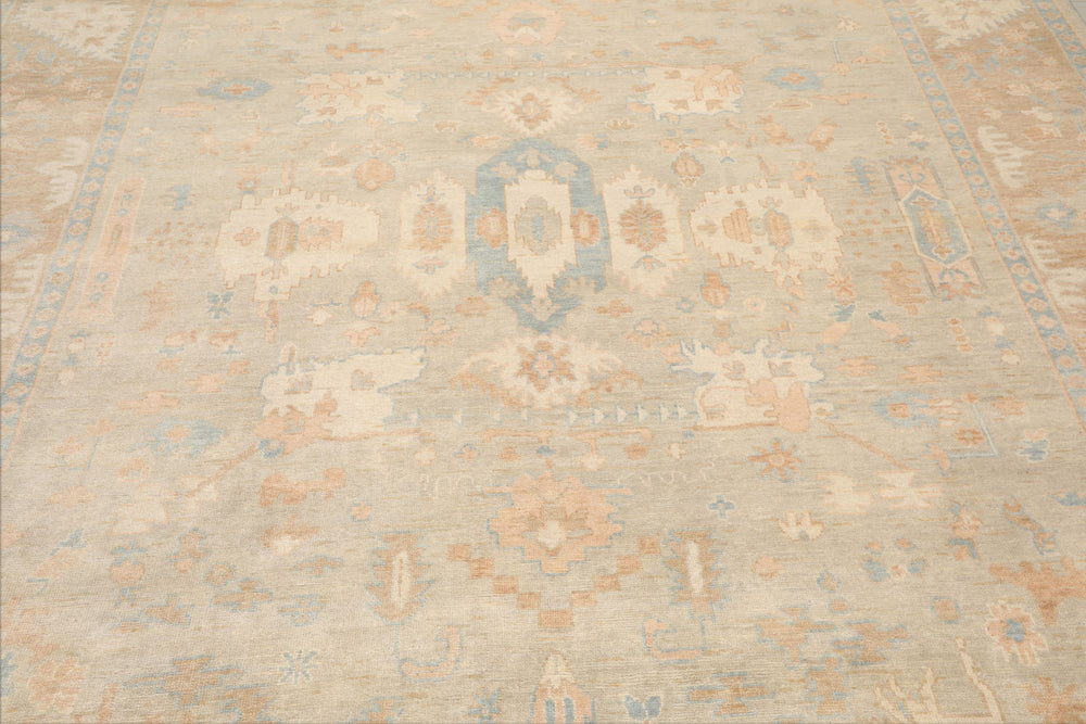 Multi Size Gray Beige Tan Color Hand Knotted Oushak Wool Traditional Oriental Rug