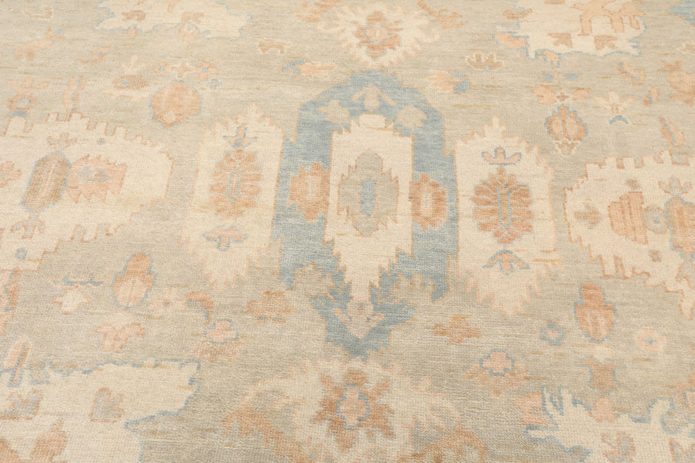 Multi Size Gray Beige Tan Color Hand Knotted Oushak Wool Traditional Oriental Rug