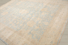 Multi Size Light Blue Beige Tan Color Hand Knotted Oushak Wool Traditional Oriental Rug