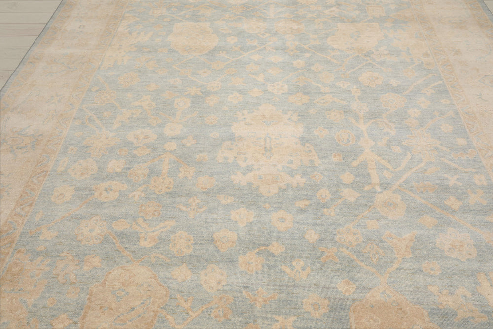 Multi Size Light Blue Beige Tan Color Hand Knotted Oushak Wool Traditional Oriental Rug