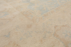 Multi Size Light Blue Beige Tan Color Hand Knotted Oushak Wool Traditional Oriental Rug