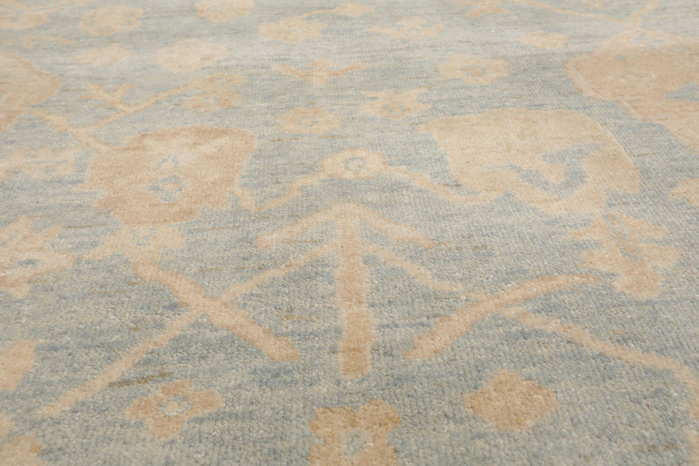 Multi Size Light Blue Beige Tan Color Hand Knotted Oushak Wool Traditional Oriental Rug