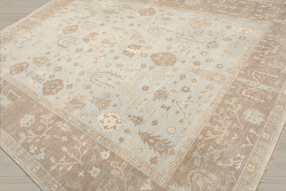 Multi Size Sage Taupe Ivory Color Hand Knotted Oushak Wool Traditional Oriental Rug