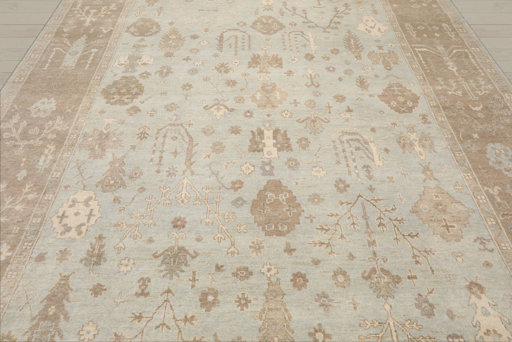 Multi Size Sage Taupe Ivory Color Hand Knotted Oushak Wool Traditional Oriental Rug