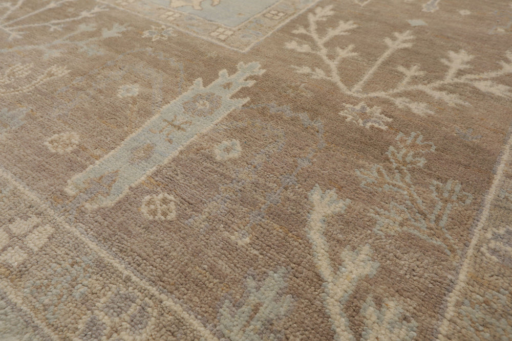 Multi Size Sage Taupe Ivory Color Hand Knotted Oushak Wool Traditional Oriental Rug