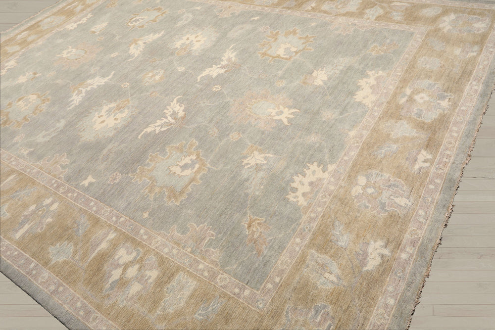 Multi Size Gray Pistachio Ivory Color Hand Knotted Oushak Wool Traditional Oriental Rug