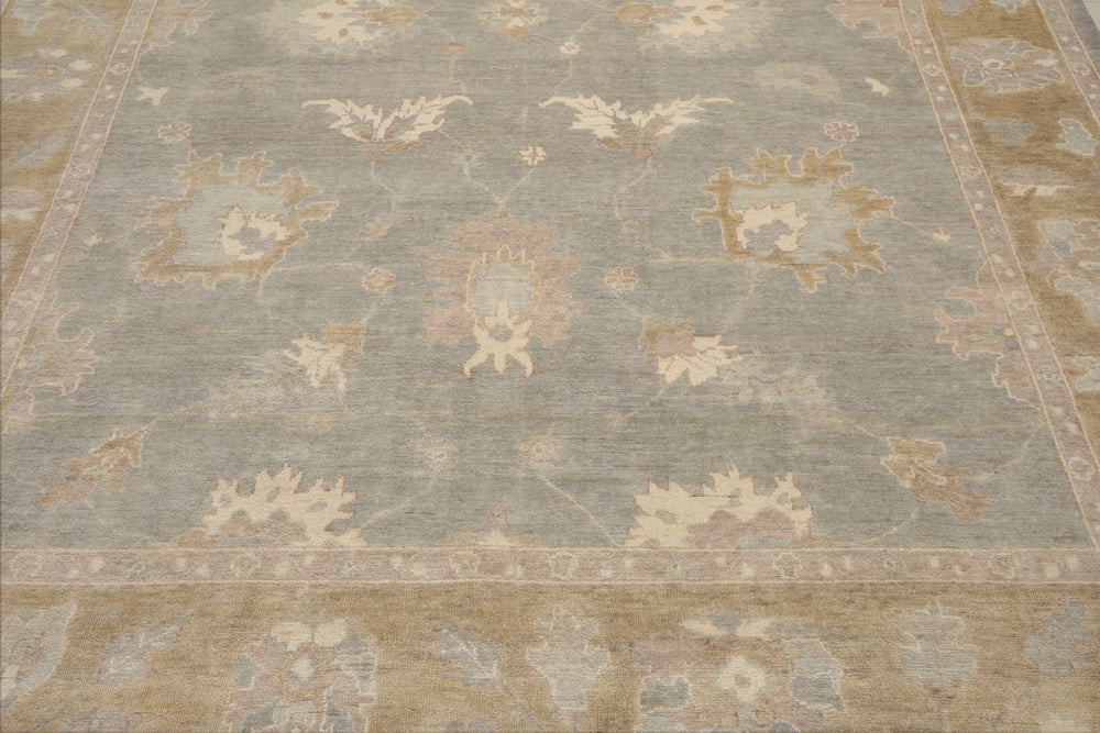 Multi Size Gray Pistachio Ivory Color Hand Knotted Oushak Wool Traditional Oriental Rug