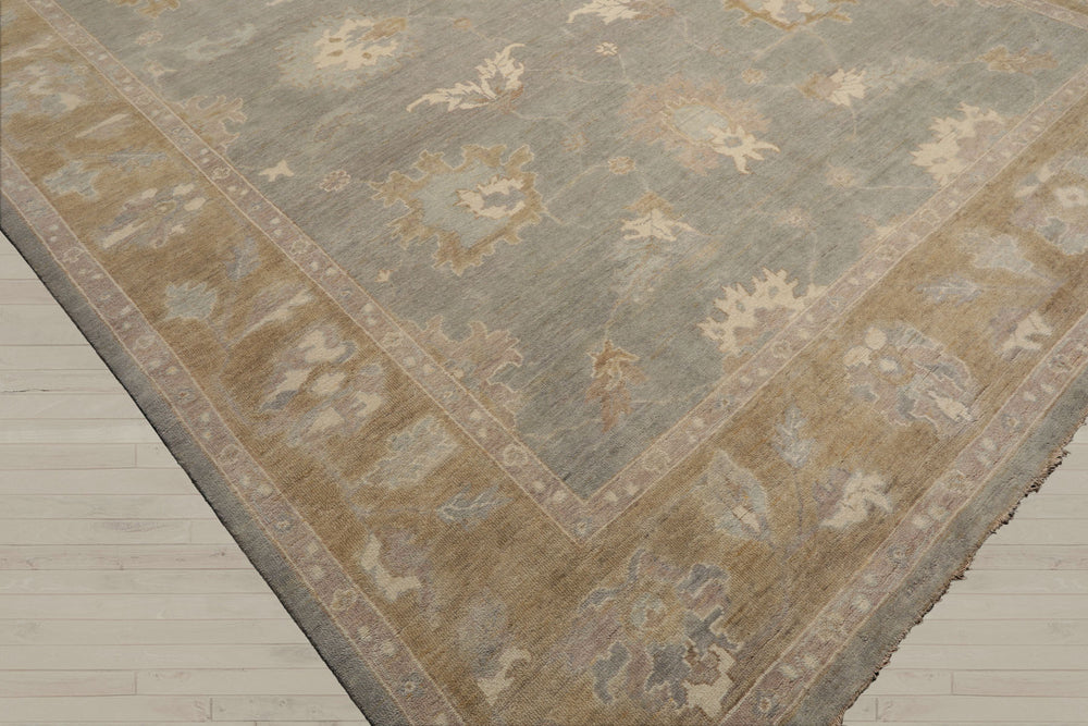 Multi Size Gray Pistachio Ivory Color Hand Knotted Oushak Wool Traditional Oriental Rug