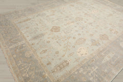 Multi Size Mint Gray Ivory Color Hand Knotted Oushak Wool Traditional Oriental Rug