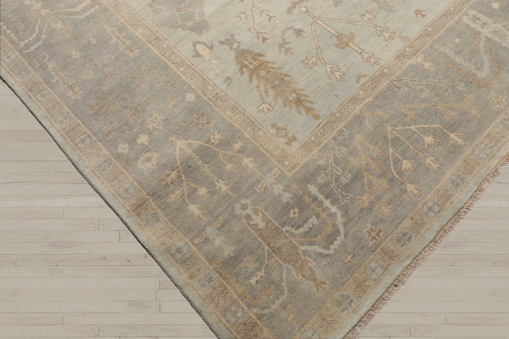 Multi Size Mint Gray Ivory Color Hand Knotted Oushak Wool Traditional Oriental Rug
