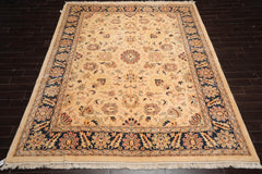 9x12 Tan, Midnight Blue, Blush Color Hand Knotted Agra 100% Wool Traditional Oriental Rug