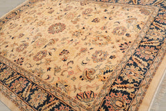 9x12 Tan, Midnight Blue, Blush Color Hand Knotted Agra 100% Wool Traditional Oriental Rug