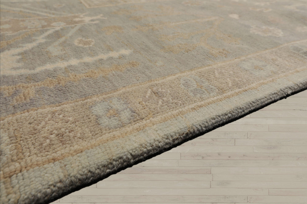 Multi Size Mint Gray Ivory Color Hand Knotted Oushak Wool Traditional Oriental Rug