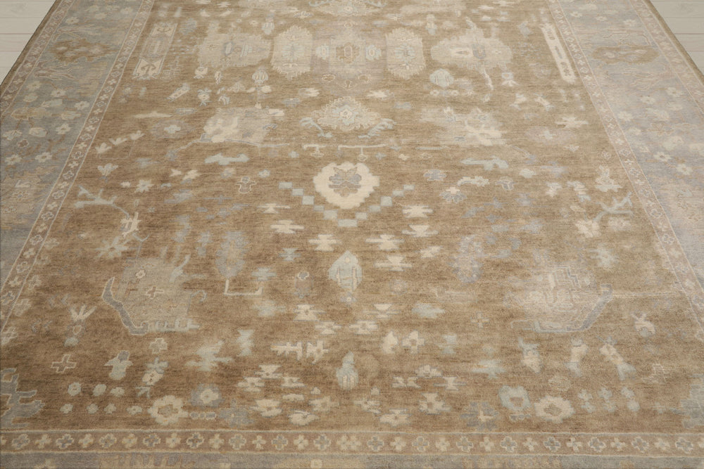 Multi Size Blue Gray Ivory Color Hand Knotted Oushak Wool Traditional Oriental Rug