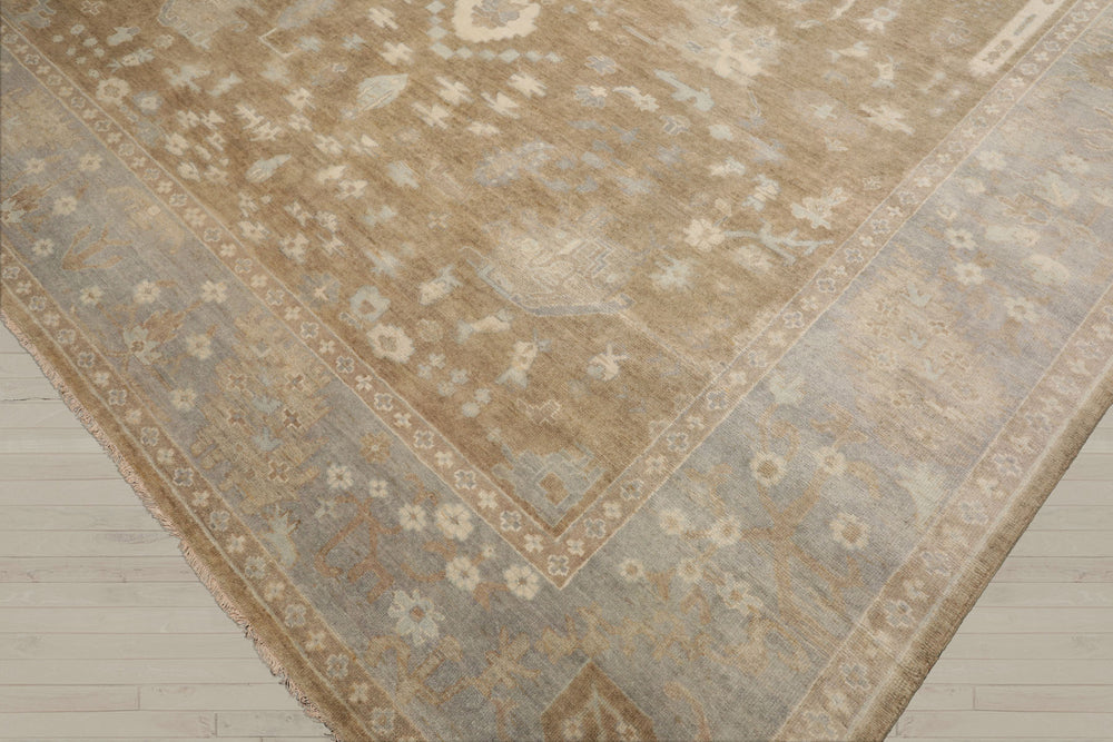 Multi Size Blue Gray Ivory Color Hand Knotted Oushak Wool Traditional Oriental Rug