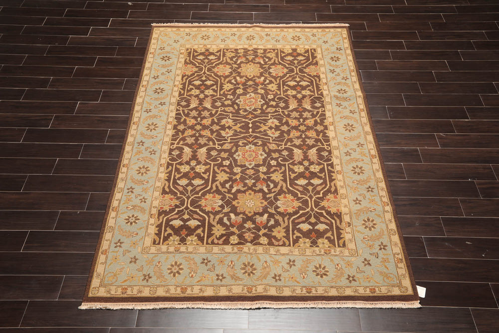 6x9 Brown, Aqua, Beige Color Hand Knotted 100% Wool Traditional Oriental Rug
