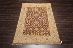 6x9 Brown, Aqua, Beige Color Hand Knotted 100% Wool Traditional Oriental Rug