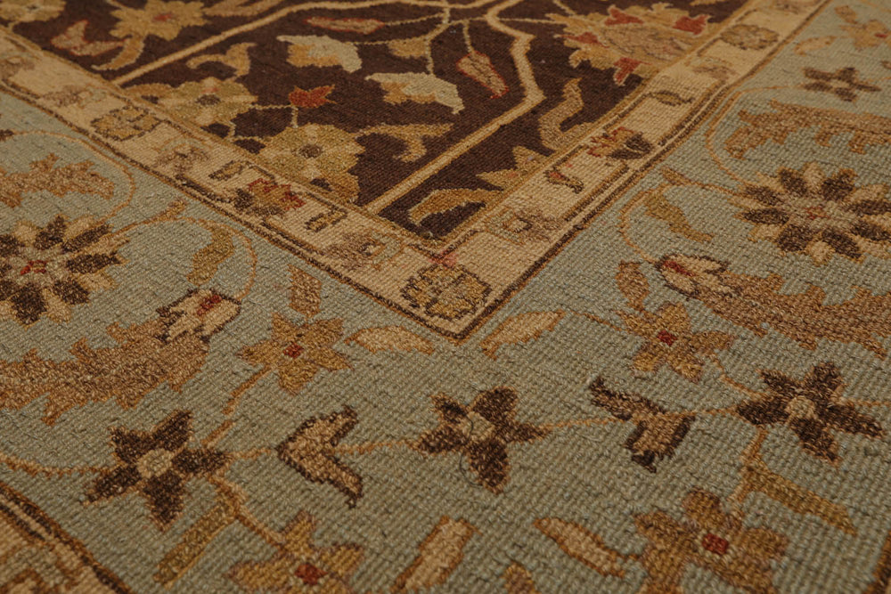 6x9 Brown, Aqua, Beige Color Hand Knotted 100% Wool Traditional Oriental Rug