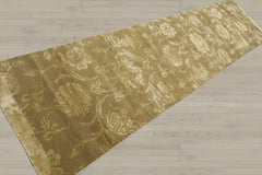 3x12 Tone on Tone Green, , Color Hand Knotted Tibetan Wool & Silk Transitional Oriental Rug