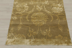 3x12 Tone on Tone Green, , Color Hand Knotted Tibetan Wool & Silk Transitional Oriental Rug