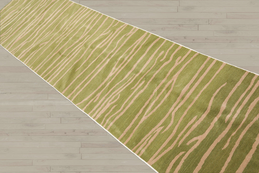 2'6x10 Lime, Tan, Color Hand Knotted Tibetan Wool Modern & Contemporary Oriental Rug