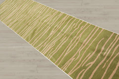 2'6x10 Lime, Tan, Color Hand Knotted Tibetan Wool Modern & Contemporary Oriental Rug