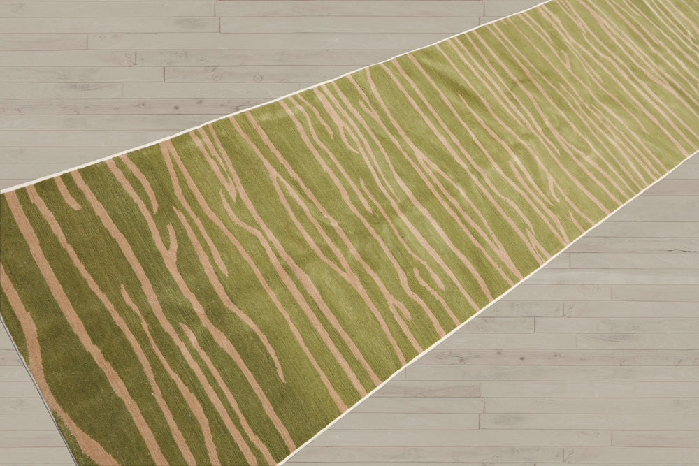 2'6x10 Lime, Tan, Color Hand Knotted Tibetan Wool Modern & Contemporary Oriental Rug