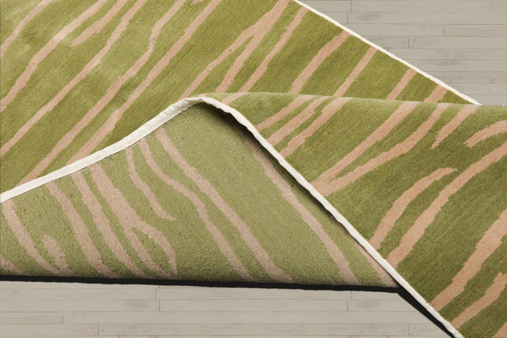 2'6x10 Lime, Tan, Color Hand Knotted Tibetan Wool Modern & Contemporary Oriental Rug