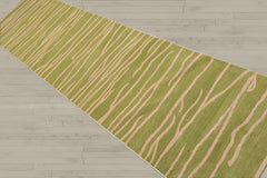 2'6x10 Lime, Tan, Color Hand Knotted Tibetan Wool Modern & Contemporary Oriental Rug
