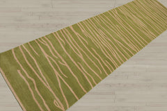 2'6x10 Lime, Tan, Color Hand Knotted Tibetan Wool Modern & Contemporary Oriental Rug