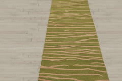 2'6x10 Lime, Tan, Color Hand Knotted Tibetan Wool Modern & Contemporary Oriental Rug