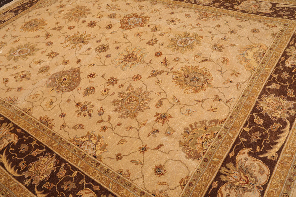 9x12 Tan, Brown, Beige Color Hand Knotted Agra 100% Wool Traditional Oriental Rug