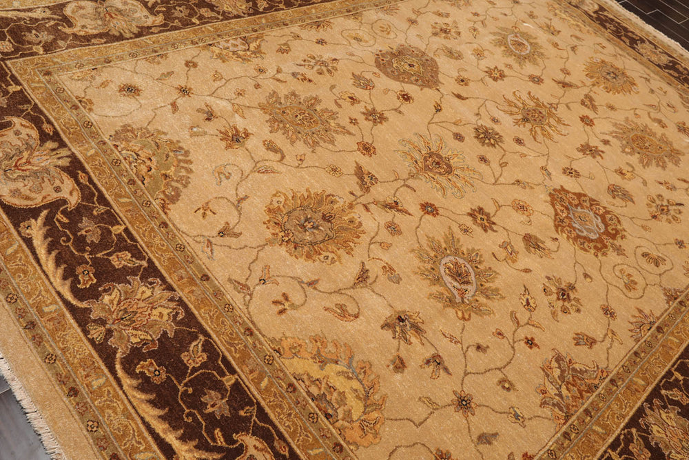 9x12 Tan, Brown, Beige Color Hand Knotted Agra 100% Wool Traditional Oriental Rug
