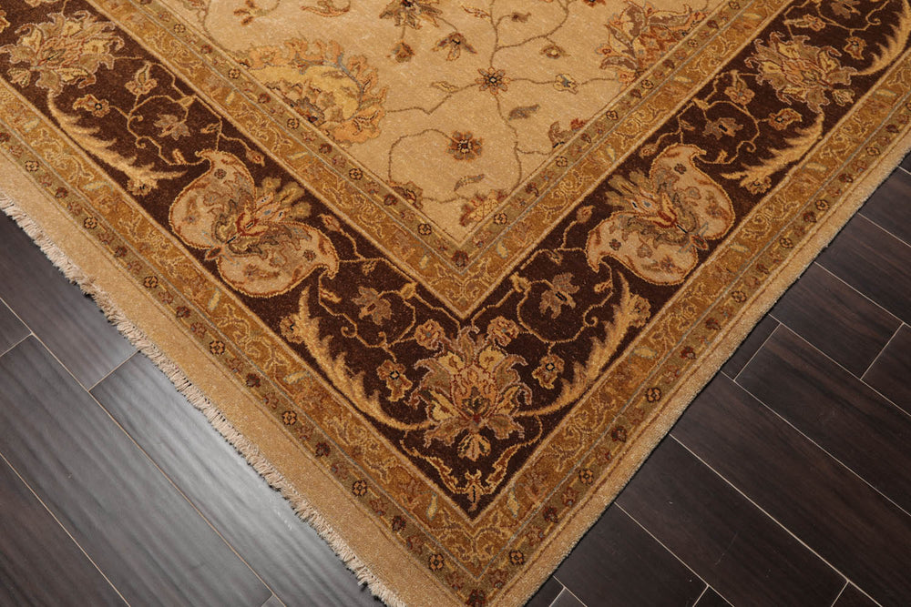 9x12 Tan, Brown, Beige Color Hand Knotted Agra 100% Wool Traditional Oriental Rug
