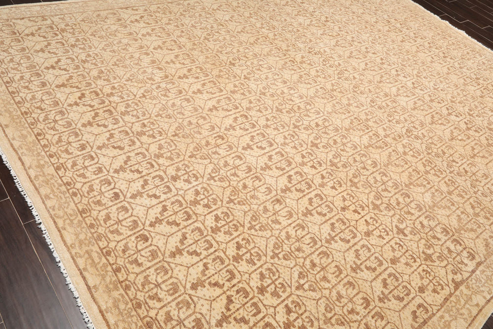 9x12 Beige, Brown, Color Hand Knotted 100% Wool Transitional Oriental Rug