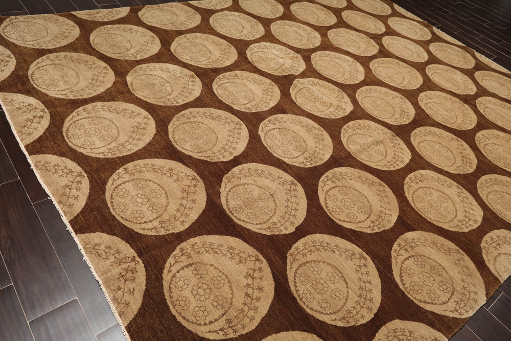 9x12 Olive, Beige, Brown Color Hand Knotted 100% Wool Transitional Oriental Rug