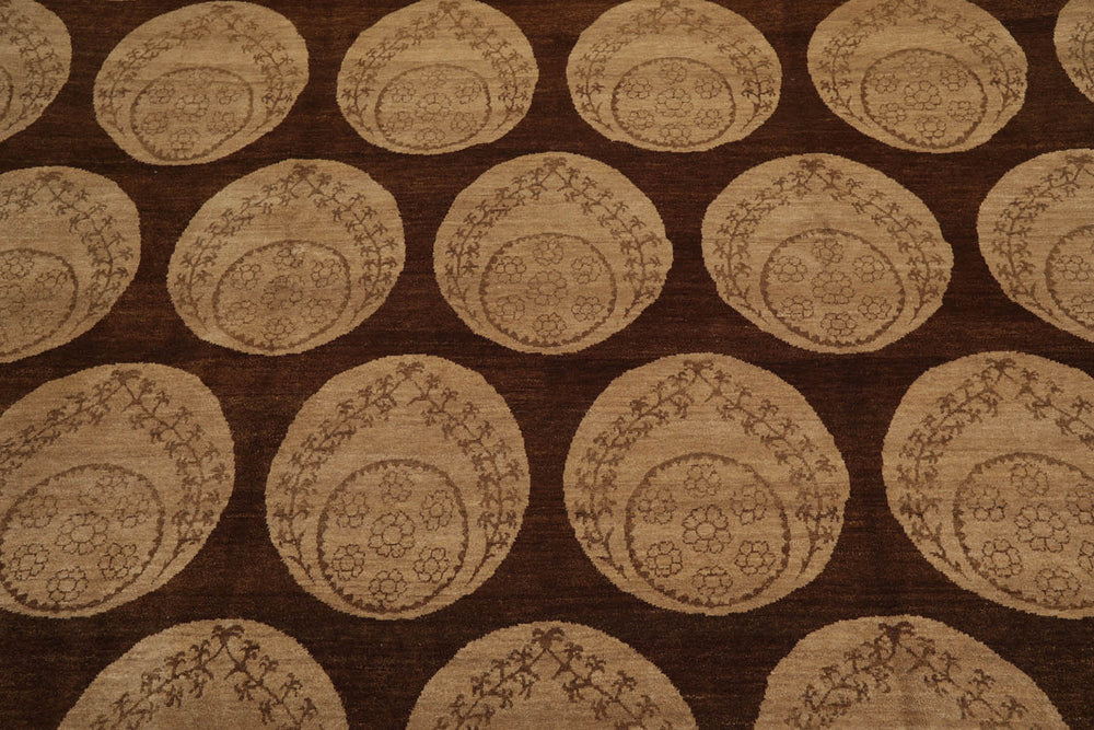 9x12 Olive, Beige, Brown Color Hand Knotted 100% Wool Transitional Oriental Rug