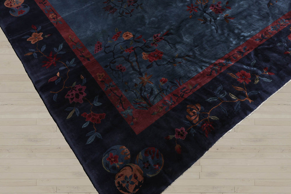 10x14 Navy, Plum, Peach Color Hand Knotted 100% Wool Traditional Oriental Rug
