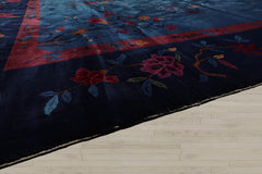 10x14 Navy, Plum, Peach Color Hand Knotted 100% Wool Traditional Oriental Rug