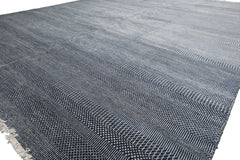 Knotted Rug Blue Hand Knotted 9'1''x12'2" Contemporary Tibetan wool and Silk Oriental Area Rug