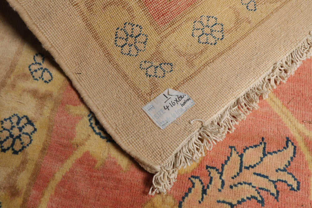 Palace Beige, Blush, Navy Color Hand Knotted 100% Wool Traditional Oriental Rug