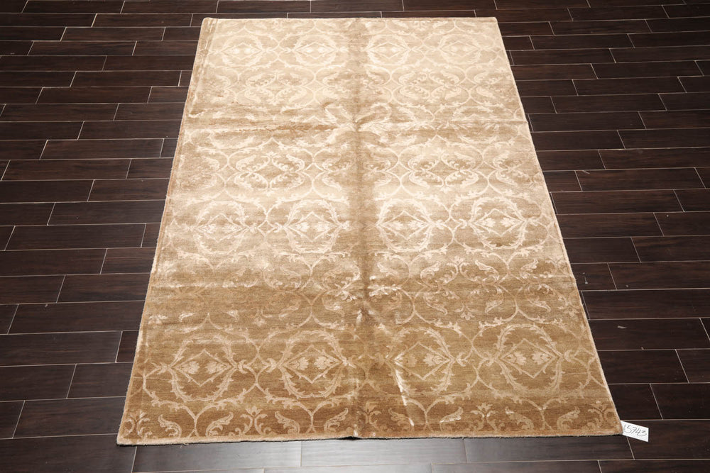 6x9 Tan, Taupe, Color Hand Knotted 100% Wool Transitional Oriental Rug