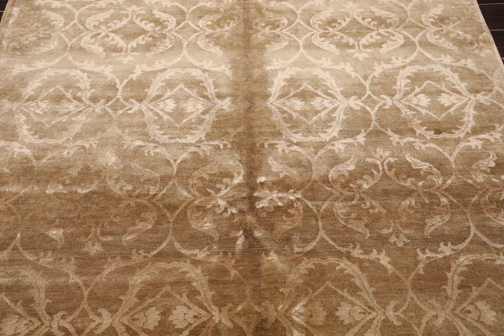 6x9 Tan, Taupe, Color Hand Knotted 100% Wool Transitional Oriental Rug