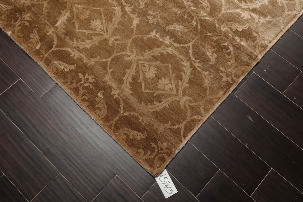 6x9 Tan, Taupe, Color Hand Knotted 100% Wool Transitional Oriental Rug