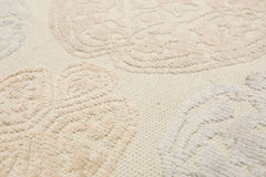 Knotted Rug Ivory Hand Knotted 6'x9'4" Transitional Medallion Wool and Silk Oriental Area Rug