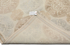Knotted Rug Ivory Hand Knotted 6'x9'4" Transitional Medallion Wool and Silk Oriental Area Rug