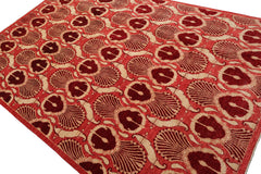 Knotted Rug Coral Hand Knotted 5'11''x8'11" Art Deco Art Deco 200 KPSI Wool Oriental Area Rug